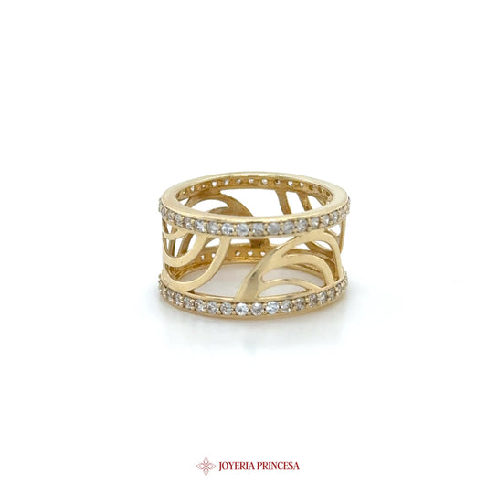 14K Gold Intertwined Band Ring with CZ Accents