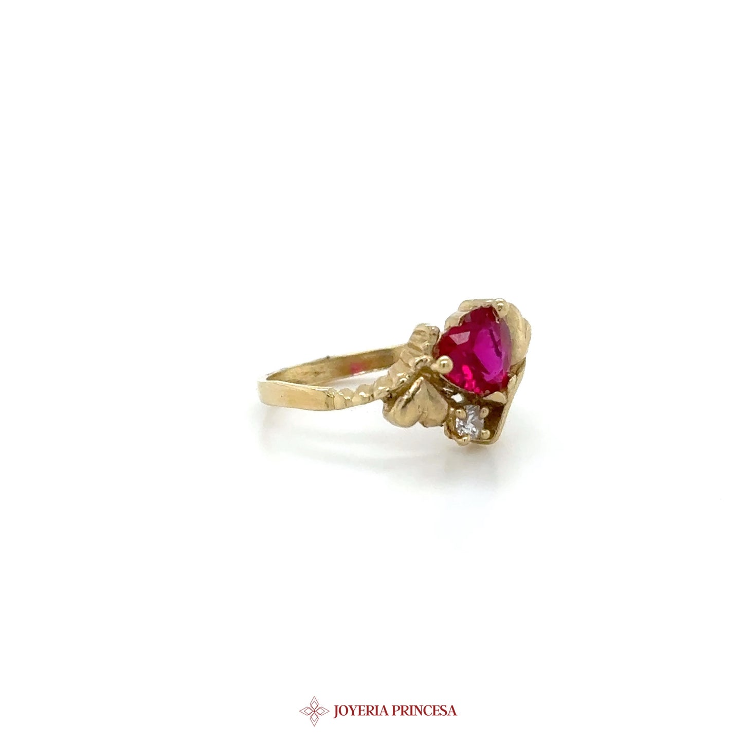 14K Gold Floral Ring with Ruby and Diamond Accents