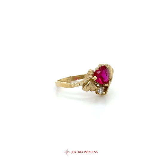 14K Gold Floral Ring with Ruby and Diamond Accents