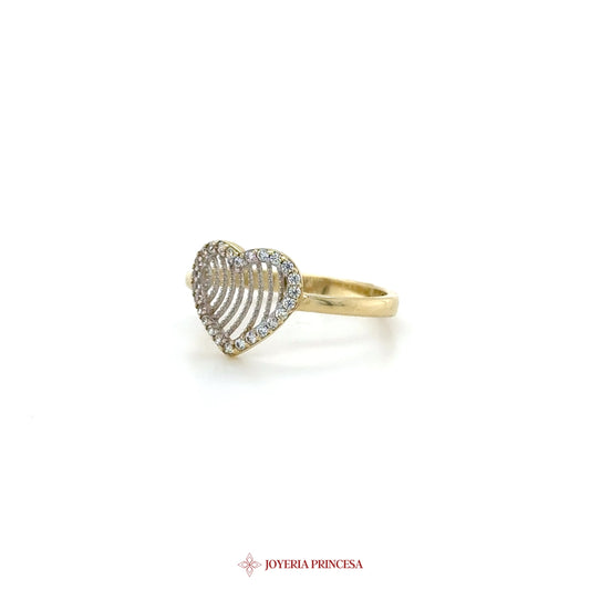 14K Heart-Shaped Ring with Simulated Diamonds