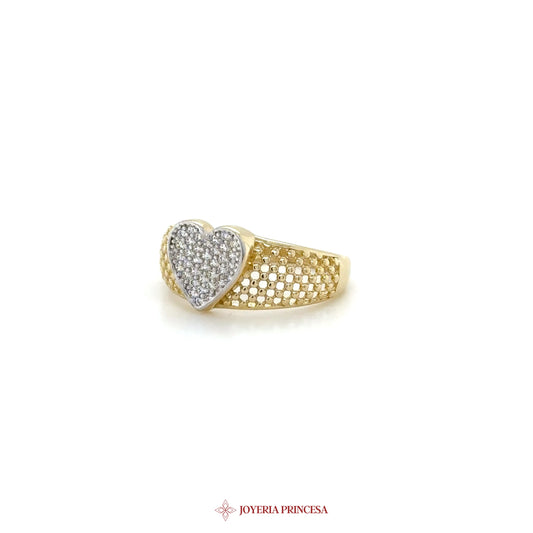 14K Gold Heart Motif Ring with Simulated Stones