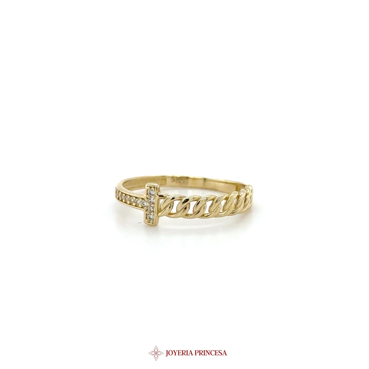 14K Gold Dangle Ring with Simulated Diamonds