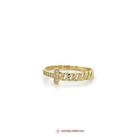 14K Gold Dangle Ring with Simulated Diamonds