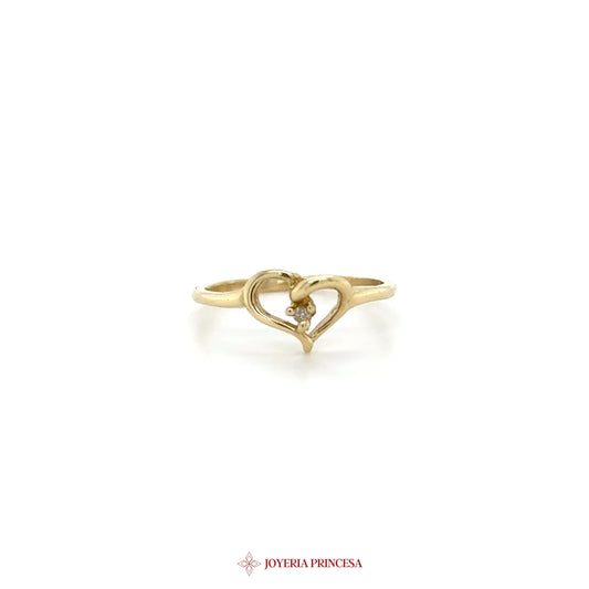 14K Gold Heart Motif Ring with Simulated Stone