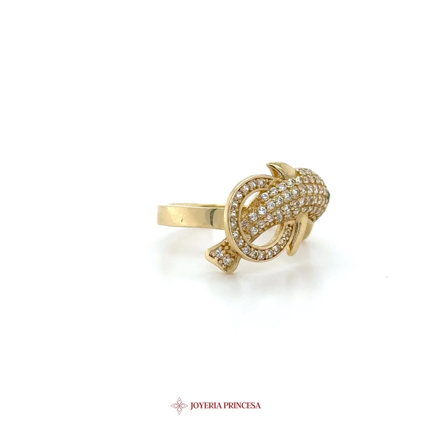 14K Gold Fish Motif Ring with CZ Stones