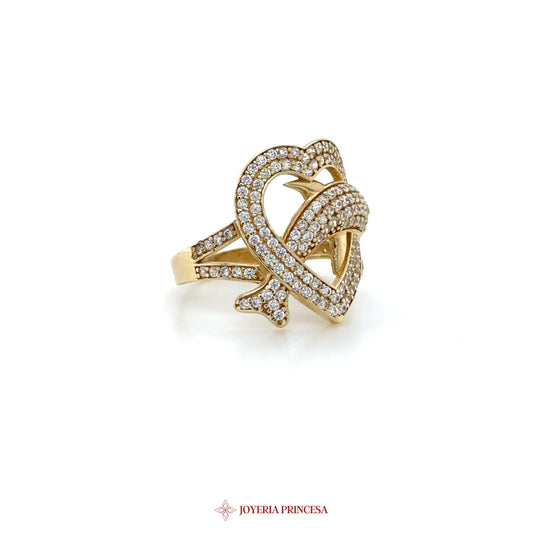 14K Gold Double Heart Ring with CZ Stones