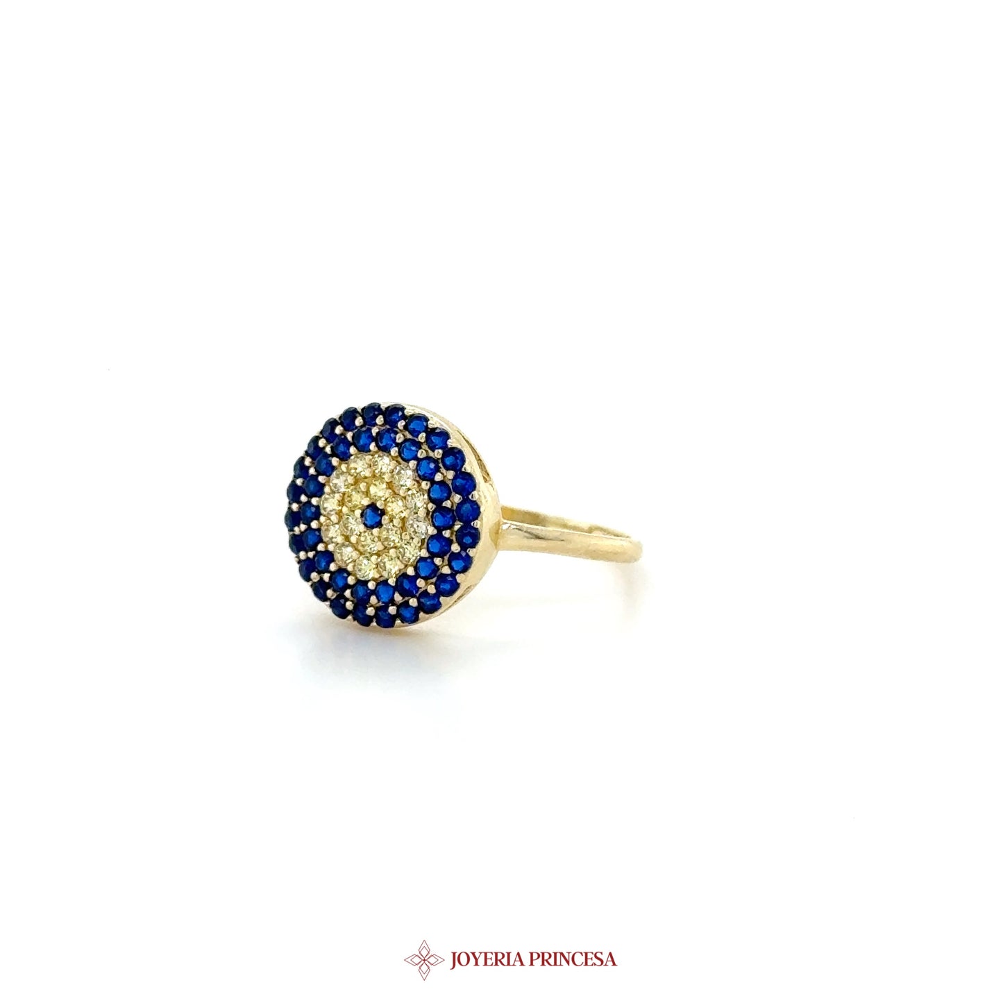 14K Gold Blue and Yellow Stone Round Ring