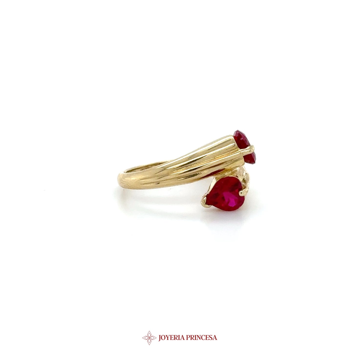 10K Yellow Gold Ruby Accent Ring with Heart Motif