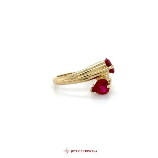 10K Yellow Gold Ruby Accent Ring with Heart Motif