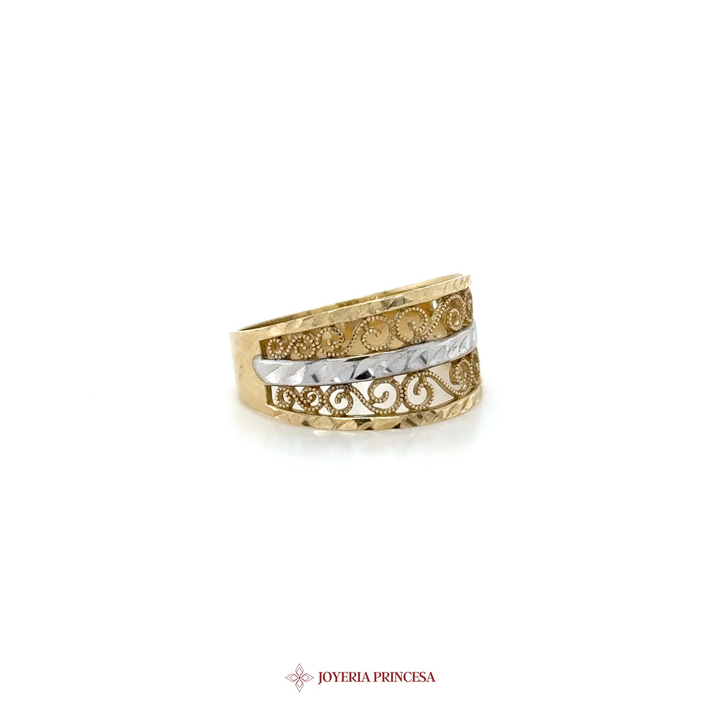 10K Gold Filigree Band Ring with Elegant Design