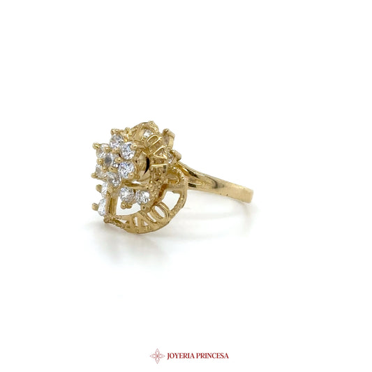 10K Yellow Gold Floral Design Ring with CZ Stones