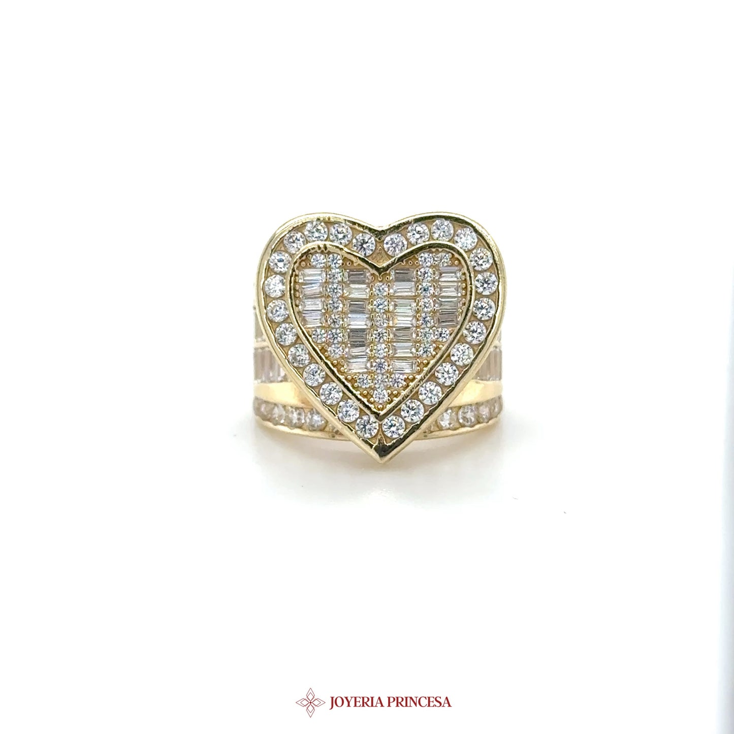 14K Gold Heart Shaped Ring with Simulated Diamonds