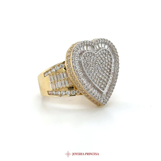 14K Yellow Gold Heart Motif Ring with CZ Stones
