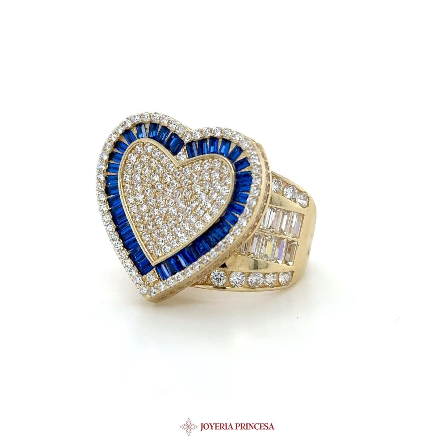 14K Heart-Shaped Ring with Blue and Clear Stones (UN-1182)