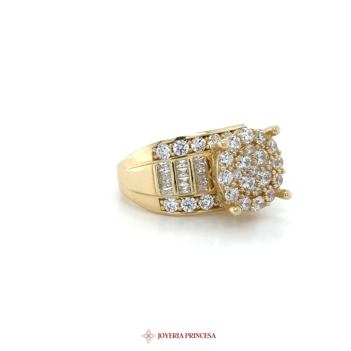14K Gold Floral Motif Ring with Simulated Diamonds (UN-1183)