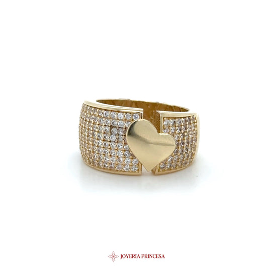 14K Gold Heart Motif Ring with CZ Accents