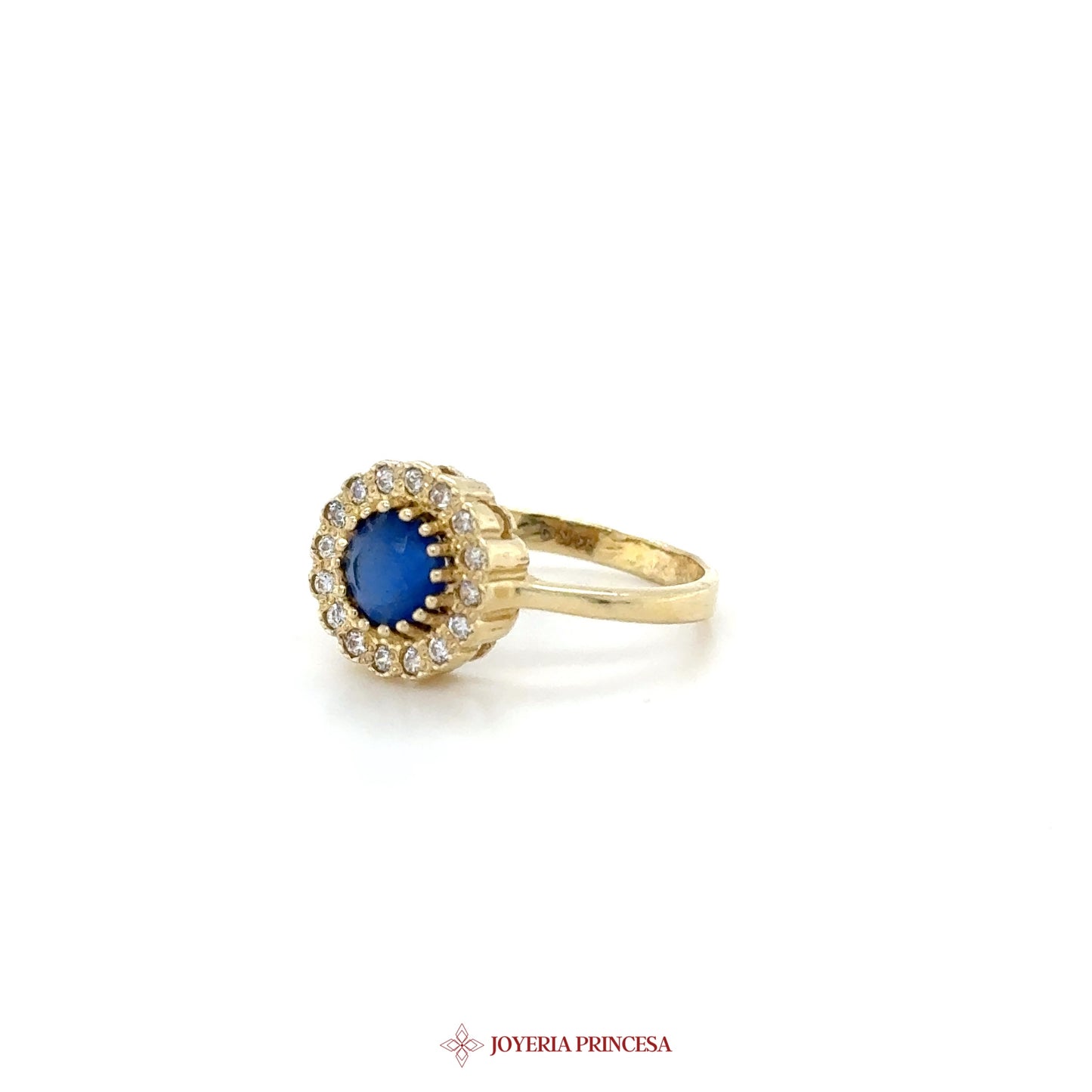 14K Gold Blue Stone Halo Ring