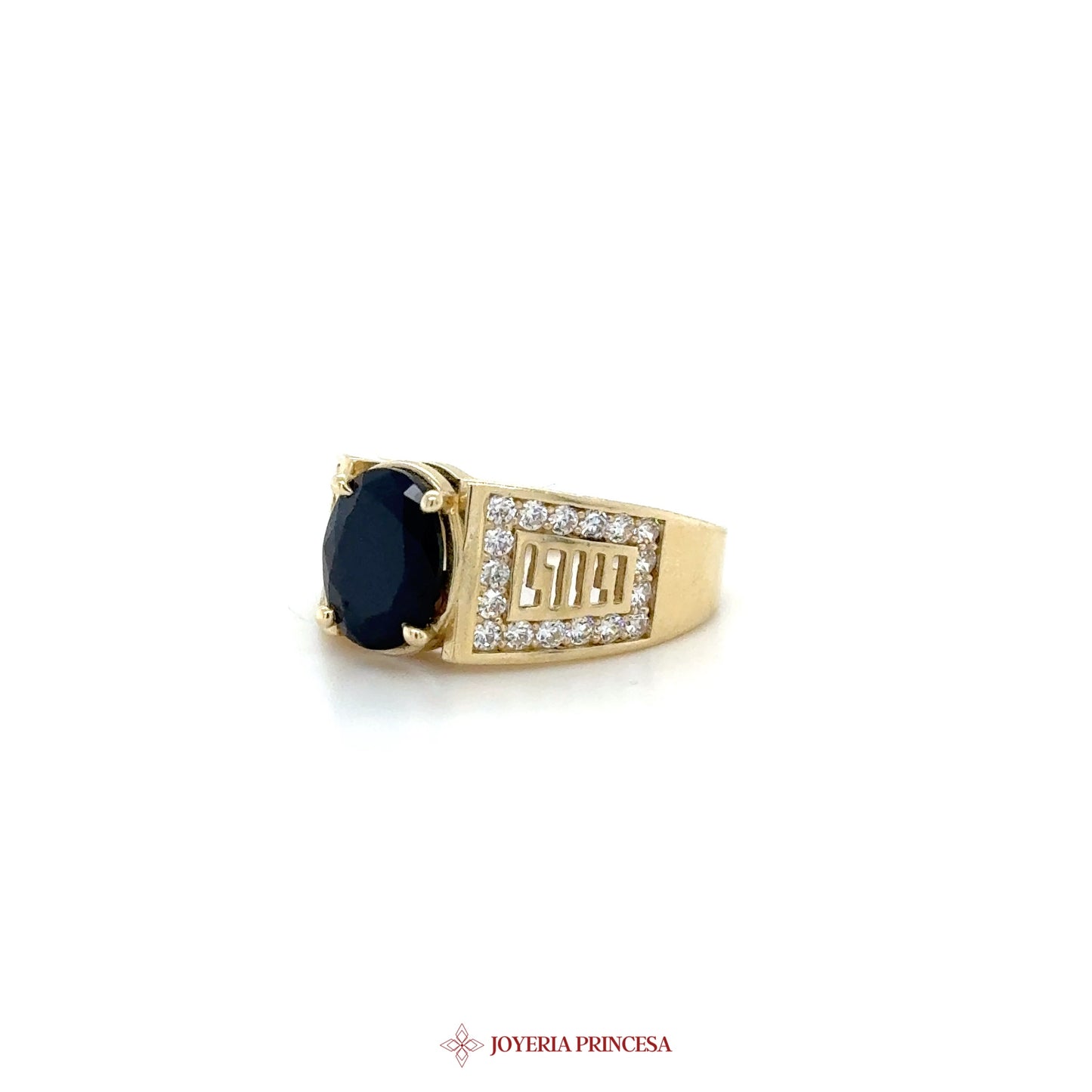 14K Gold Black Stone and CZ Accent Ring