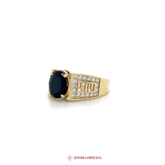 14K Gold Black Stone and CZ Accent Ring