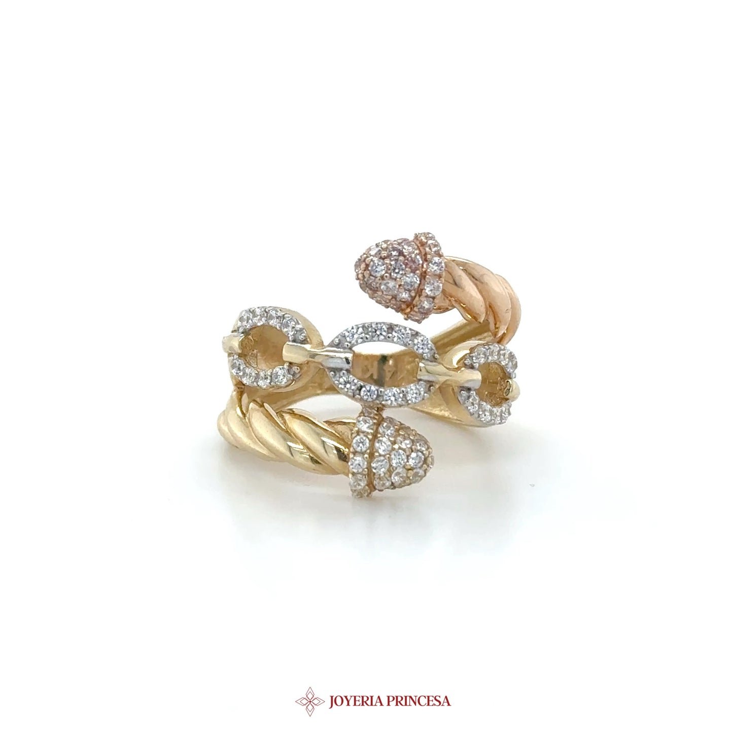 14K Gold Interlocking Circle Ring with CZ Accents