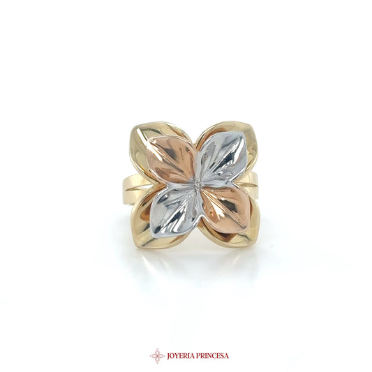 14K Tri-Color Floral Motif Ring