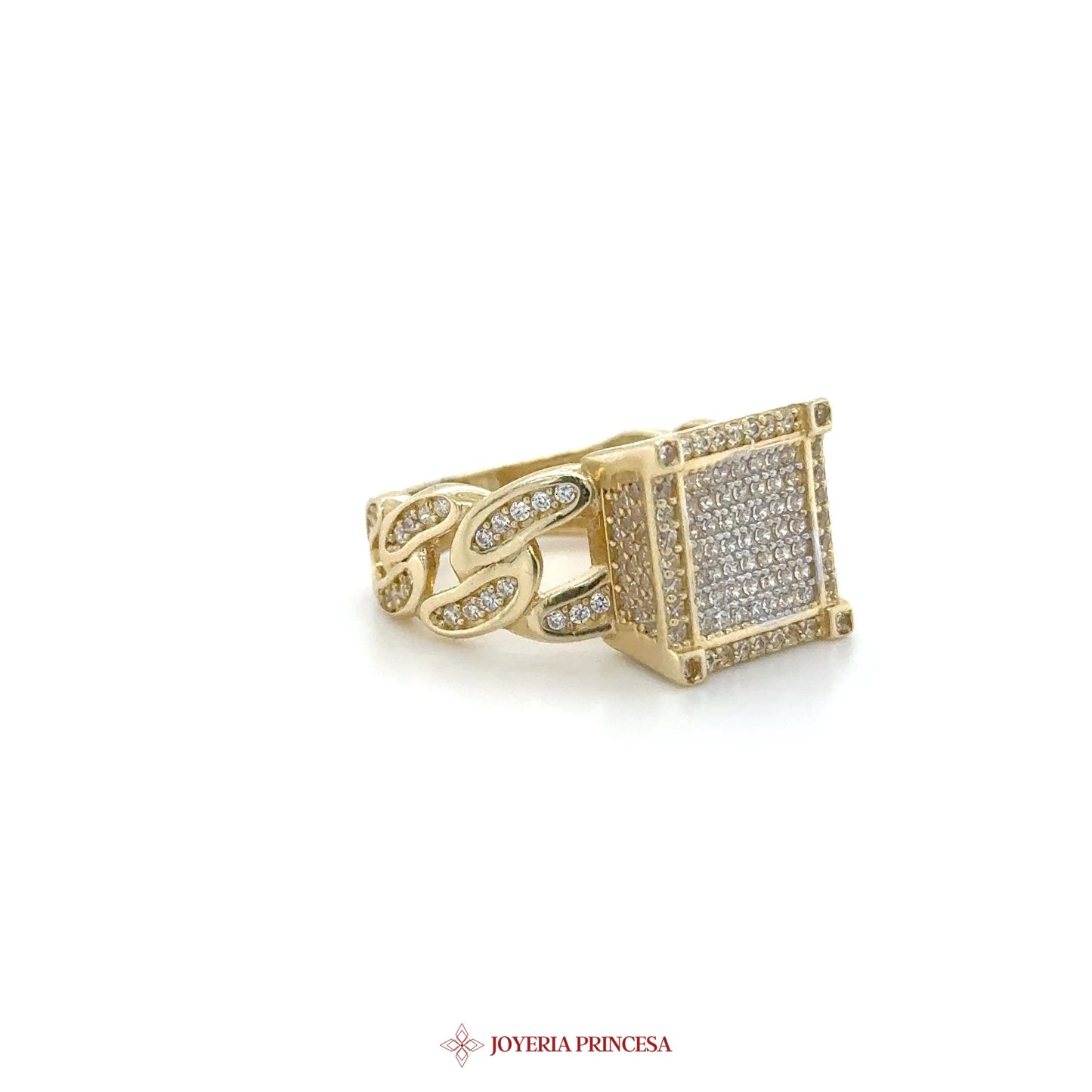14K Gold Square Ring with CZ Stones