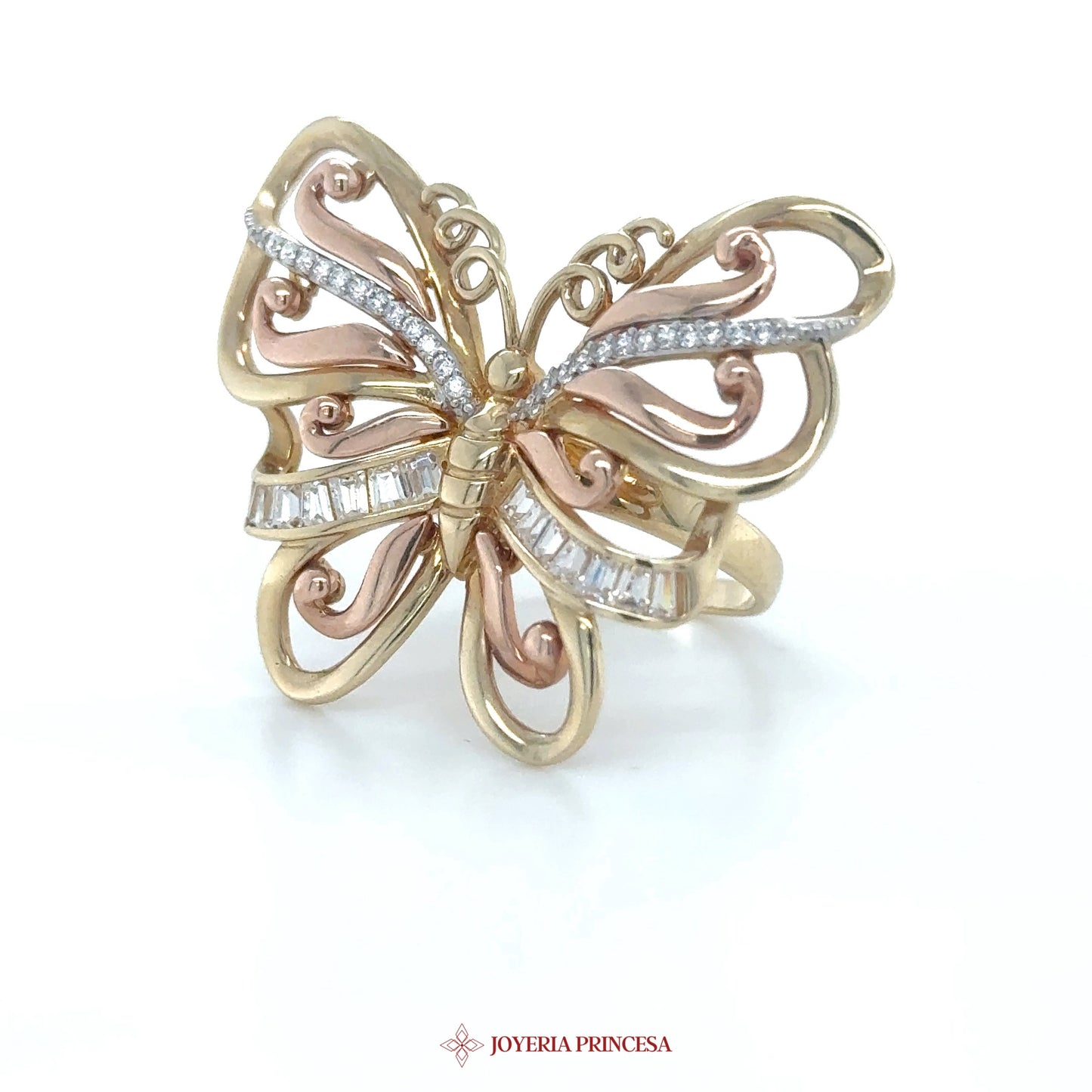 14K Butterfly Motif Ring with CZ Accents