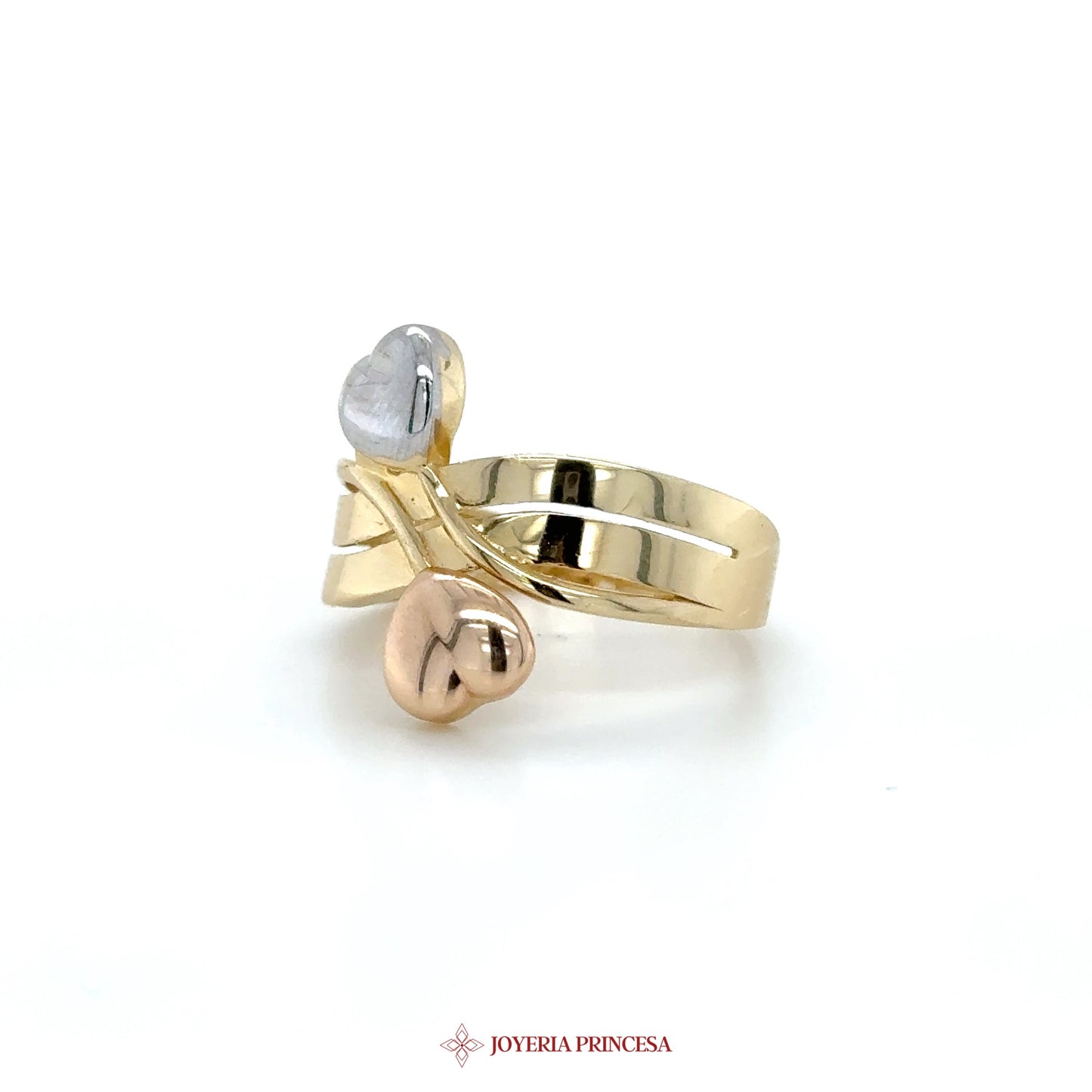 14K Heart Motif Ring in Yellow, White, and Rose Gold