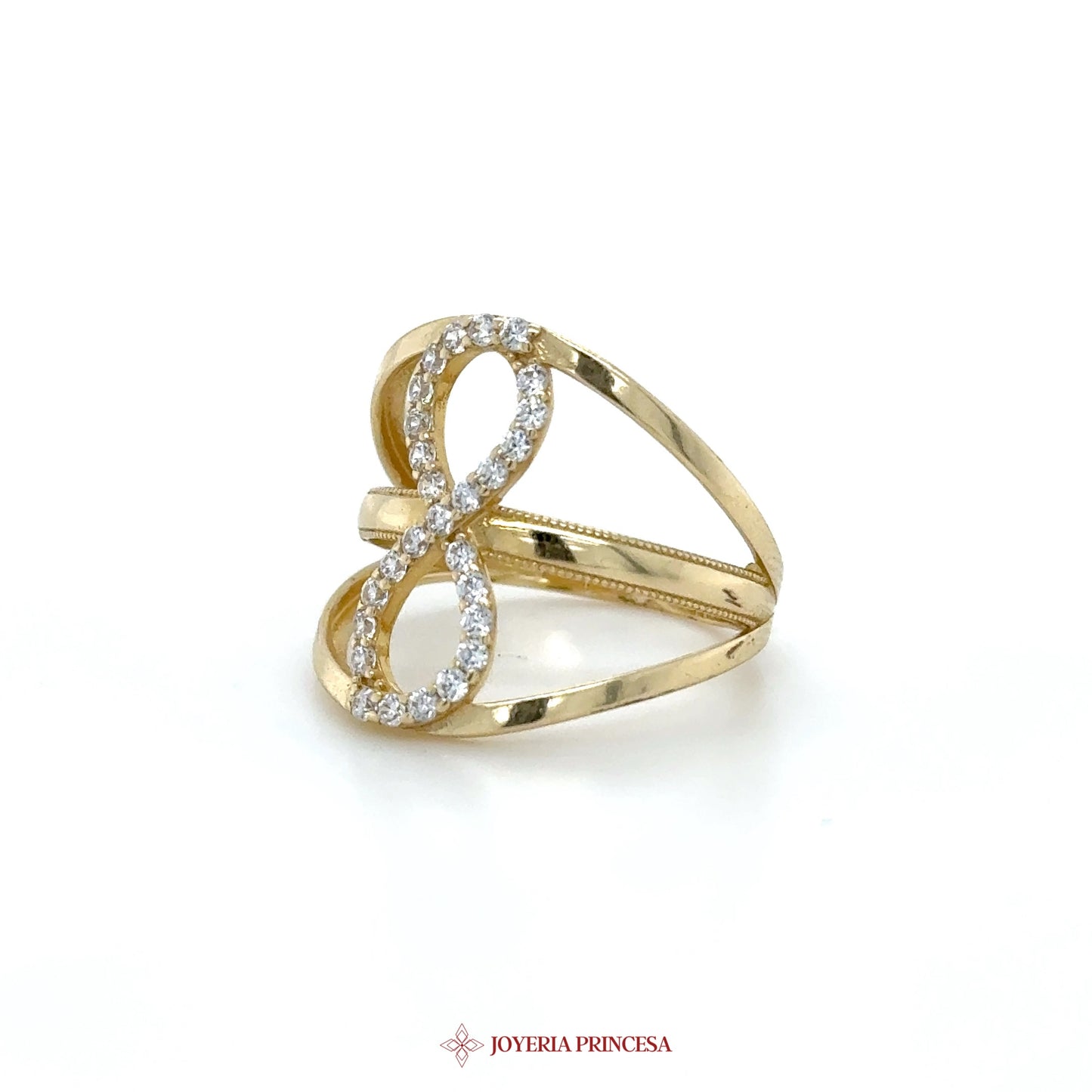 14K Yellow Gold Infinity Ring with CZ Stones