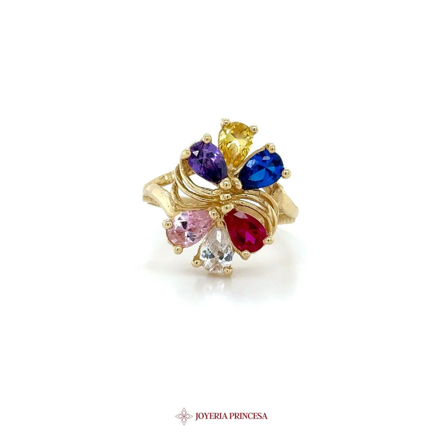 14K Colorful Gemstone Floral Ring