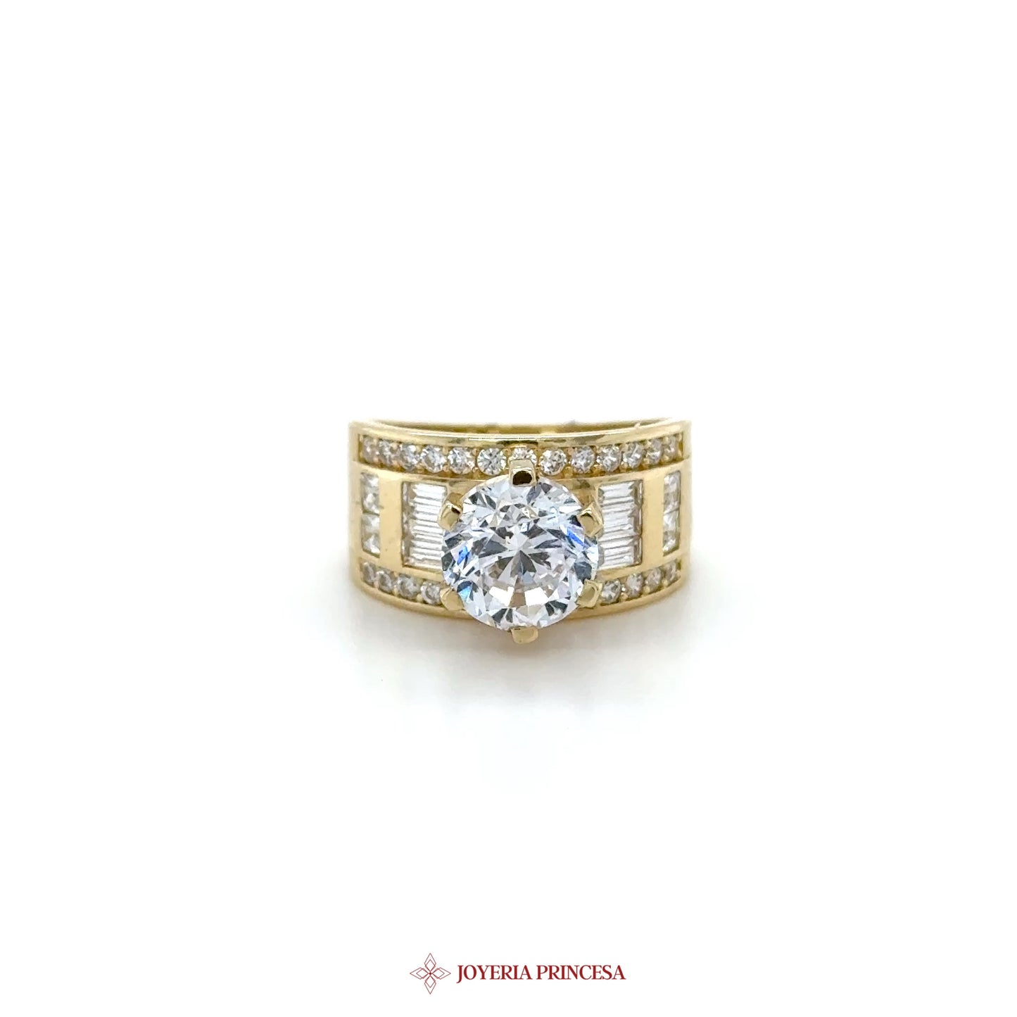 14K Gold Round Solitaire Engagement Ring with CZ Accents