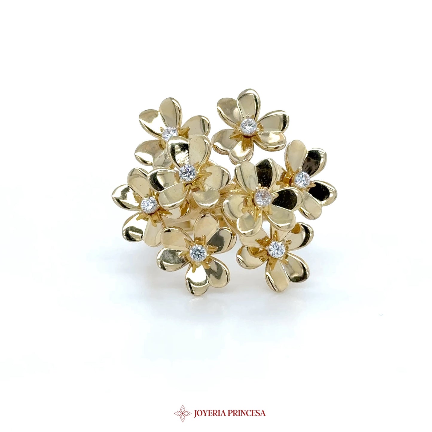 14K Gold Flower Cluster Stud Earrings with CZ Stones