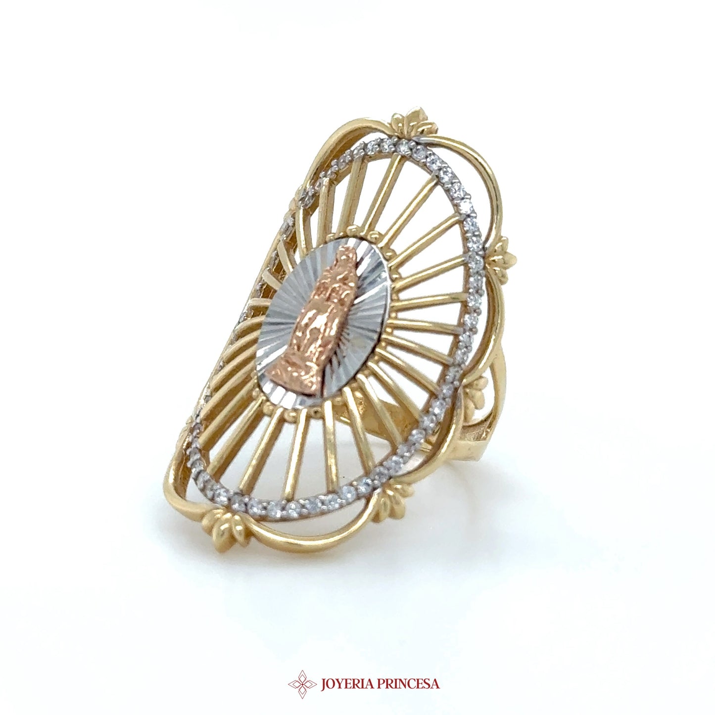 14K Gold Religious Motif Ring with CZ Accents (UN-1215)