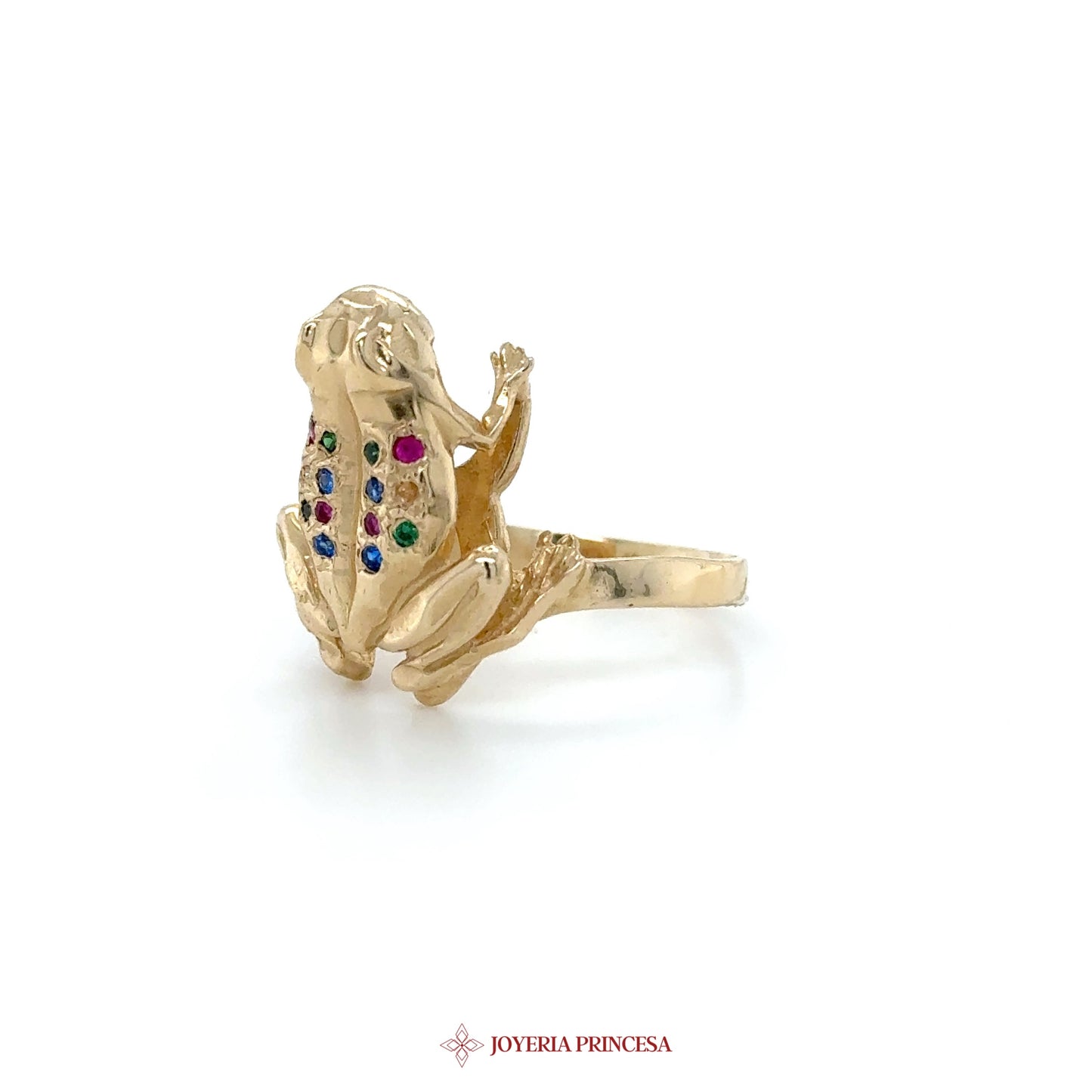 14K Gold Frog Ring with Colorful Stones
