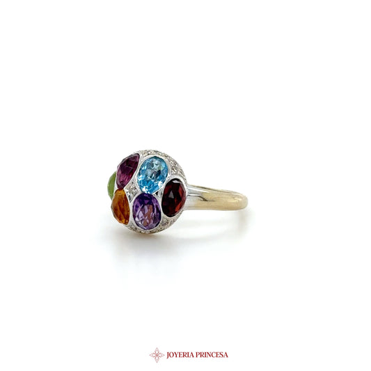 14K Multi-Color Gemstone Cluster Ring