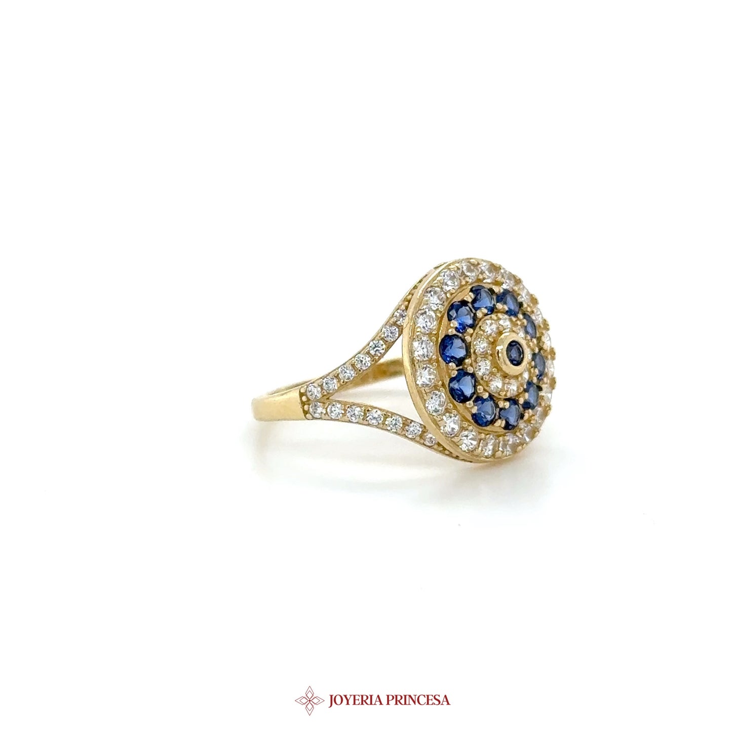 14K Gold Blue and Clear CZ Vintage Style Ring