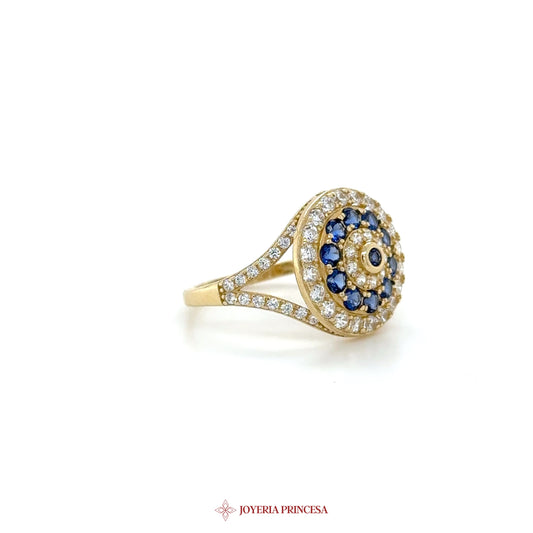 14K Gold Blue and Clear CZ Vintage Style Ring