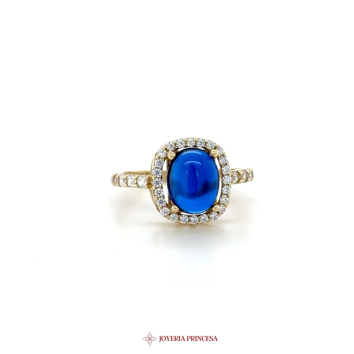 14K Blue Stone Halo Ring with CZ Accents