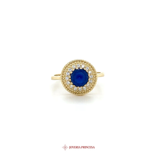 14K Gold Blue Stone Halo Ring (UN-1225)