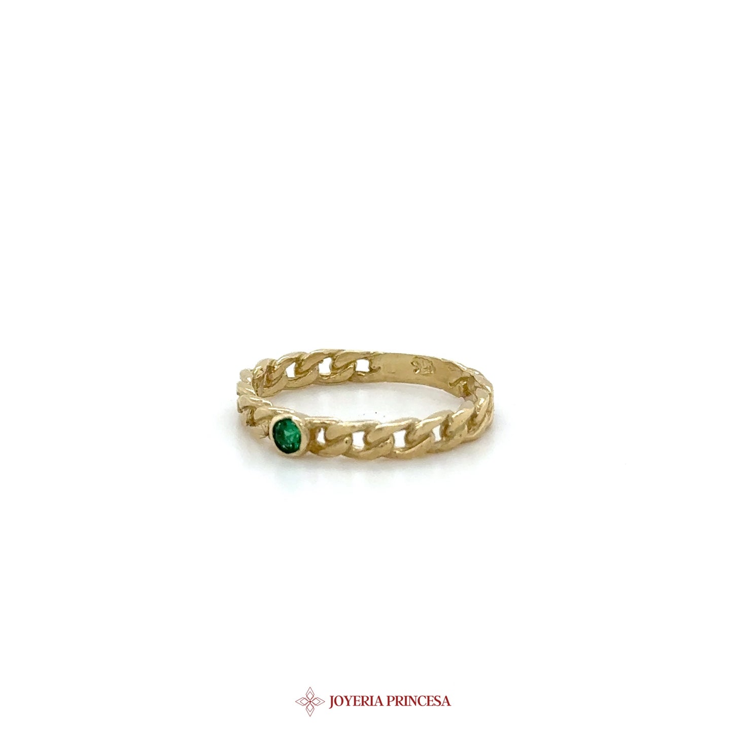 10K Gold Chain Link Ring with Green Stone