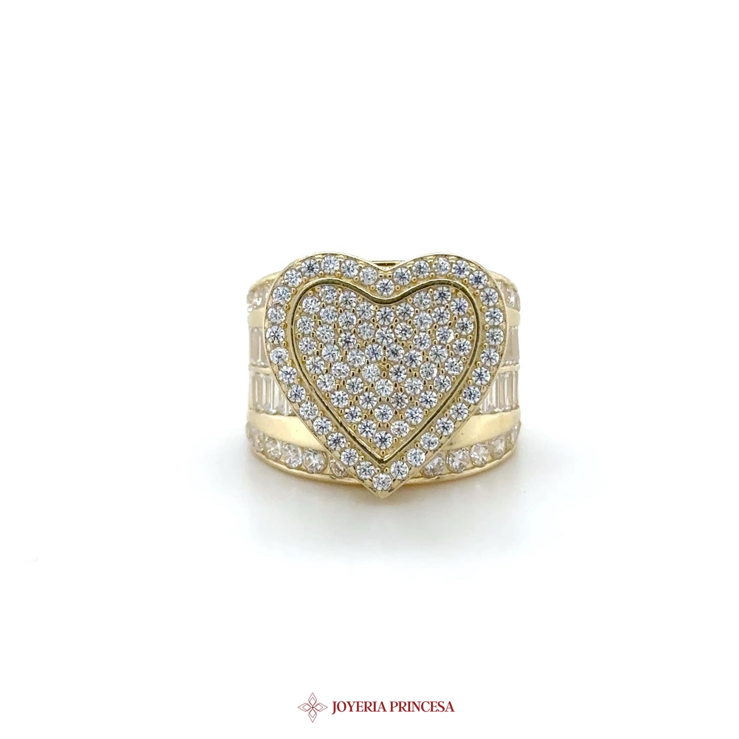 14K Gold Heart-Shaped Ring with CZ Stones