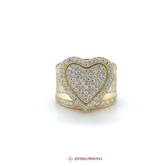 14K Gold Heart-Shaped Ring with CZ Stones