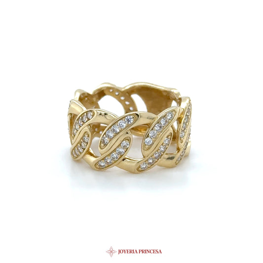 14K Gold Interlocking Chain Design Ring with CZ Stones