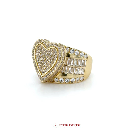 14K Gold Heart-Shaped Ring with Simulated Stones