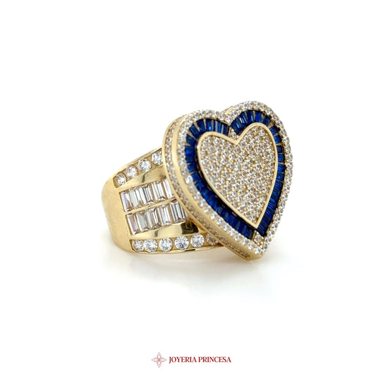 14K Gold Heart-Shaped Ring with Blue and Clear Stones