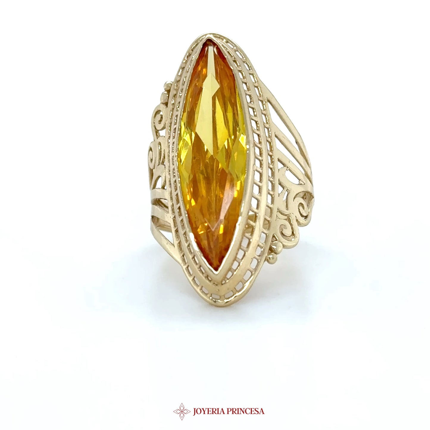 14K Gold Marquise Yellow Gemstone Statement Ring