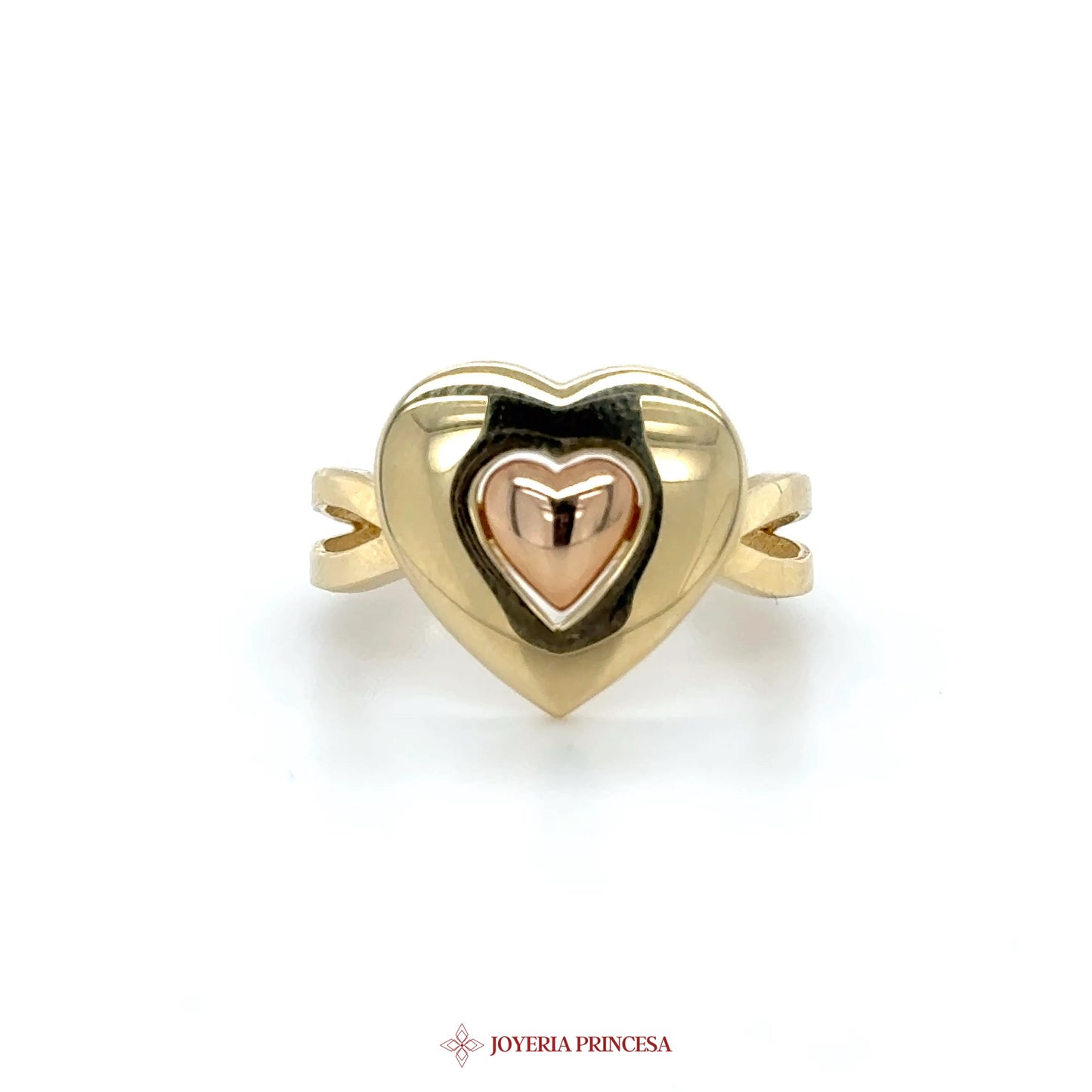 14K Gold Heart Ring with Rose Gold Accent