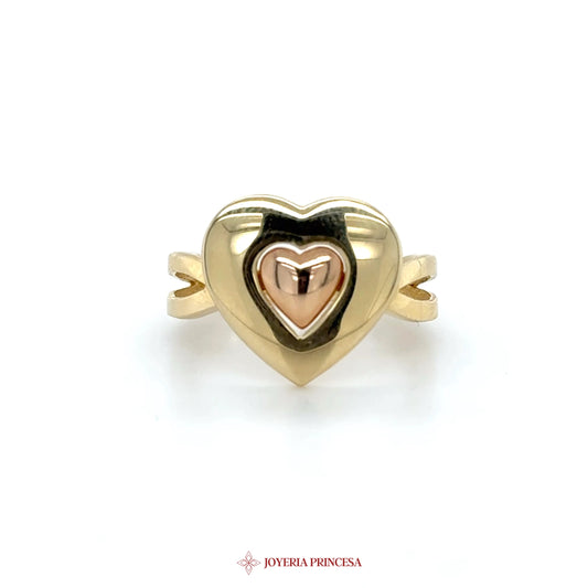 14K Gold Heart Ring with Rose Gold Accent