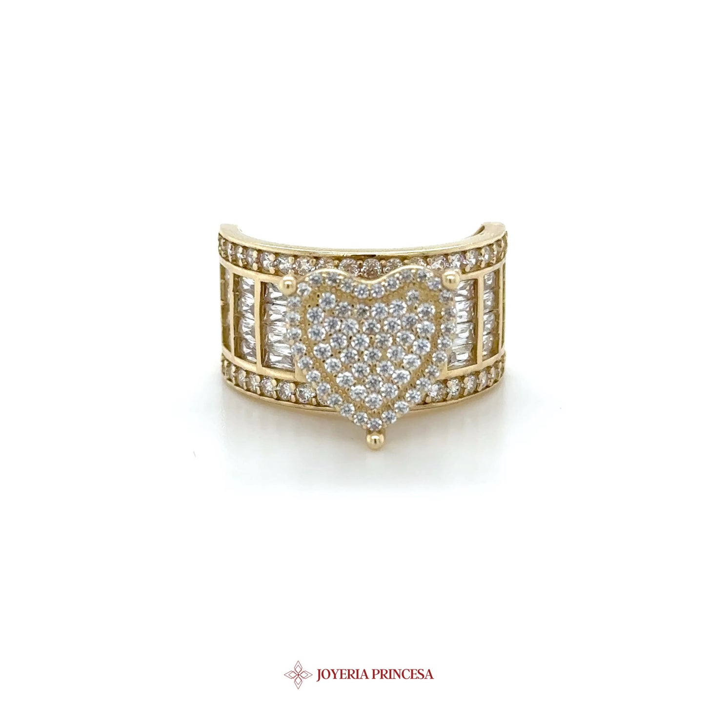 14K Gold Heart Motif Ring with CZ Stones (UN-1241)