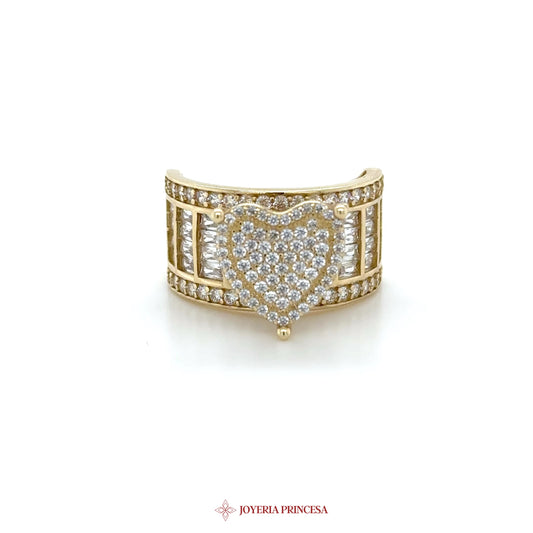 14K Gold Heart Motif Ring with CZ Stones (UN-1241)